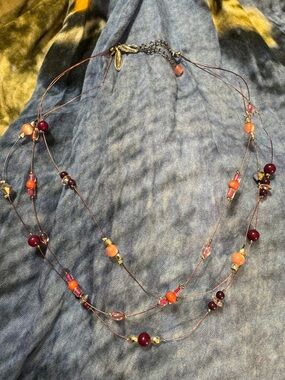 Aeropostale Multi-Strand Beaded Necklace in Coral and Burgundy - Women Jewelry